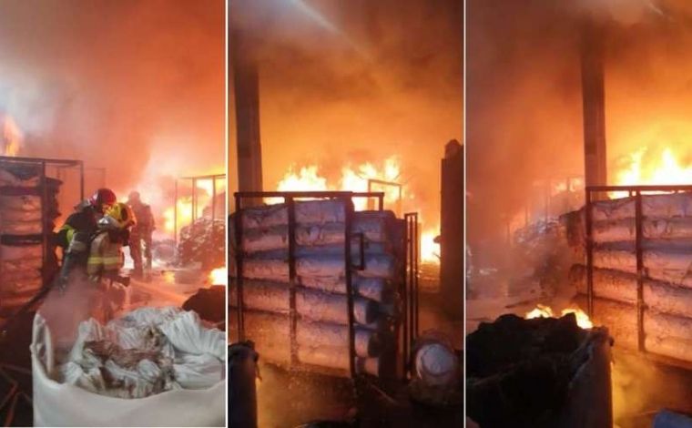 Incêndio destrói galpão de fábrica de tecidos em Ribeirão das Neves