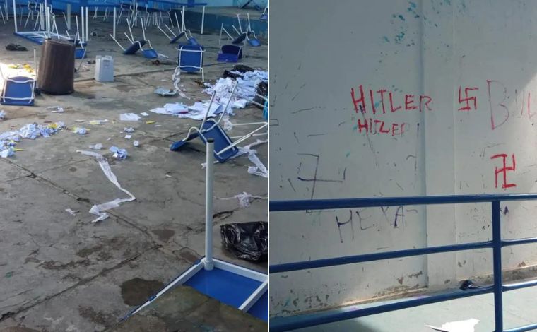 Escola é invadida e pichada com frases e símbolos neonazistas na Grande BH
