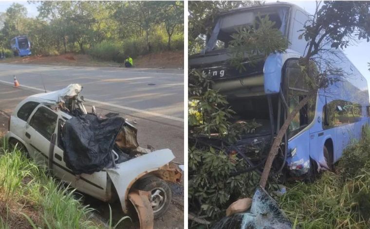 Acidente entre carro e ônibus deixa cinco mortos na BR-040, em Felixlândia