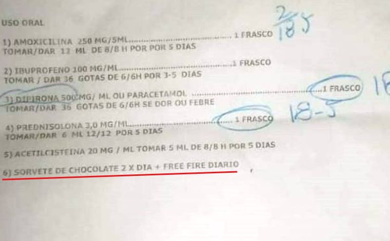 Médico que receitou 'sorvete de chocolate' e 'Free Fire' para