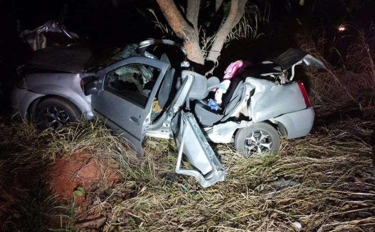 Adolescente fica presa às ferragens após carro sair da pista e colidir com árvore na BR-365, em MG