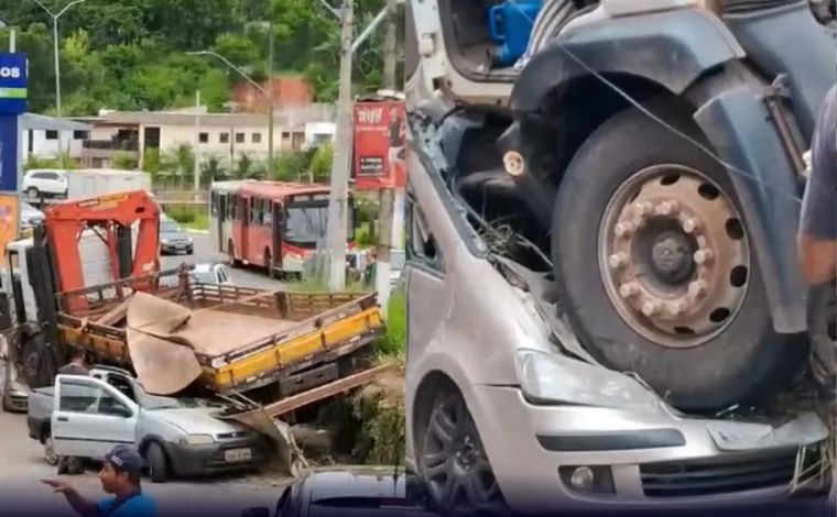 Vídeo: Caminhão desgovernado ‘cai em cima’ de carros na Grande BH