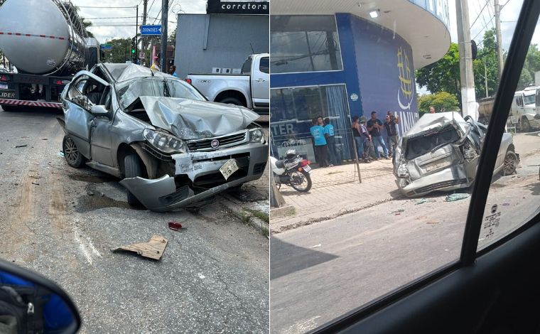 Mulher fica ferida após colisão entre carro e caminhão na área central de Sete Lagoas 
