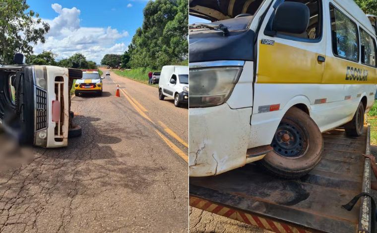 Motorista morre e estudantes ficam feridos após van escolar tombar na rodovia MG-188