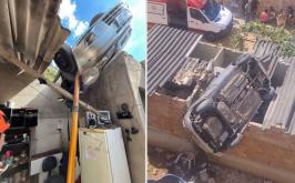 Três pessoas ficam feridas após carro cair sobre casa em Belo Horizonte