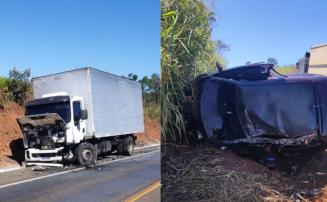 Pai morre e filha fica ferida após colisão entre carro e caminhão na BR-365, em MG