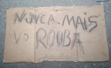 Suspeito de roubos em MG é encontrado amarrado com cartaz: ‘Nunca mais vou roubar’