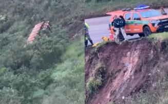 Vídeo: Motorista de carreta morre após veículo cair em barranco na BR-040