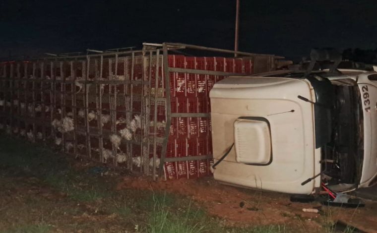 Caminhão com carga viva tomba na MG-238 em Sete Lagoas