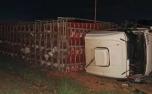 Caminhão com carga viva tomba na MG-238 em Sete Lagoas