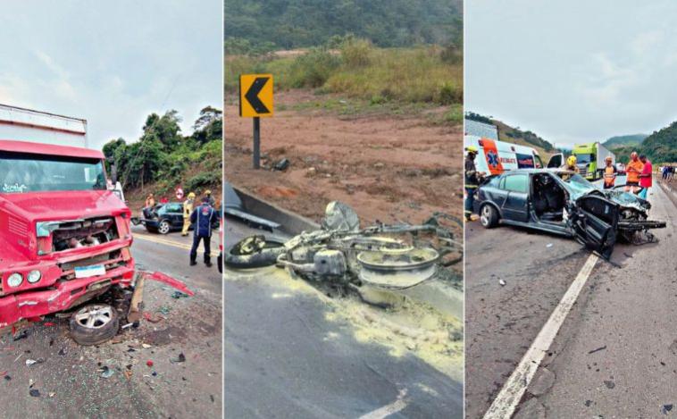 Motociclista morre em acidente envolvendo carro e caminhão na BR-381, em MG