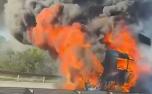 Vídeo: Ônibus de viagem pega fogo na BR-381 e mobiliza bombeiros em MG