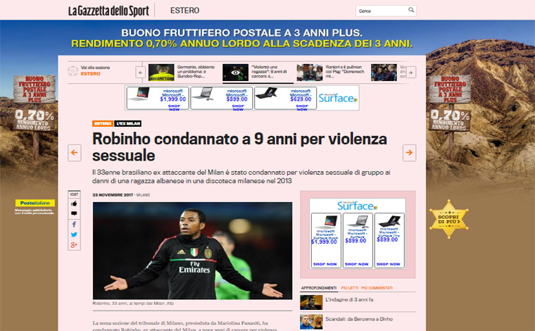 Condenação de Robinho à prisão pela justiça italiana repercute na imprensa mundial