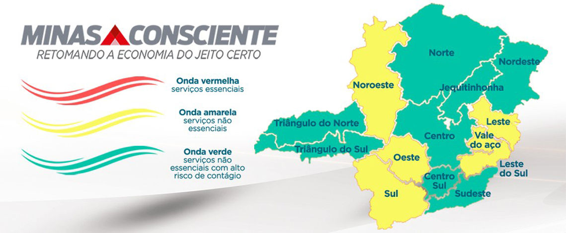 Foto: DivulgaÃ§Ã£o/Governo de Minas - Pela primeira vez desde o lanÃ§amento do plano Minas Consciente, metade das macrorregiÃµes de SaÃºde de Minas Gerais, estÃ¡ inserida na onda verde, a mais avanÃ§ada do plano 