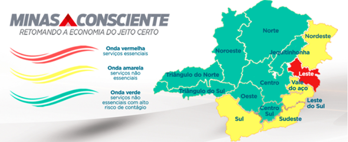 Covid-19 continua avançando em Minas Gerais e mais uma região regride e passa para a Onda Amarela 