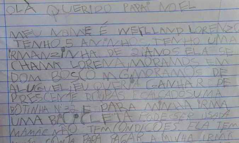 Criança de 5 anos escreve carta para Papai Noel e causa comoção; ajuda vem até do exterior