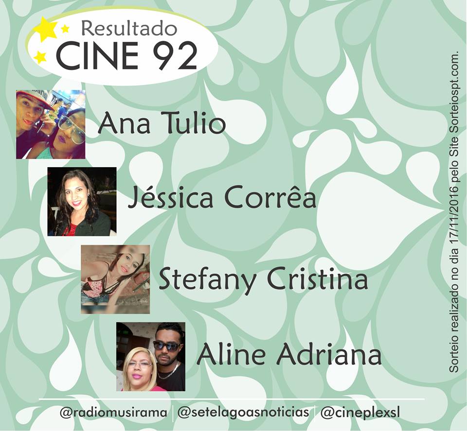 Confira os vencedores da semana na Promoção Cine 92